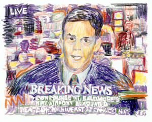 drawing of head and shoulders of news anchorman - pencil - by Mark Turner