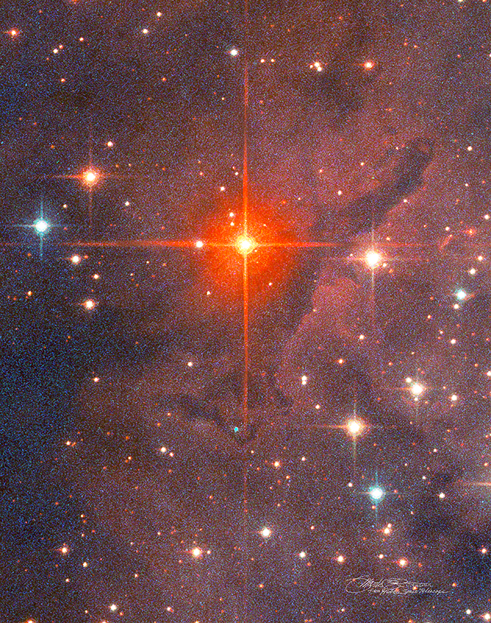 red star beside nebula - digital painting by Mark R. Turner 2018