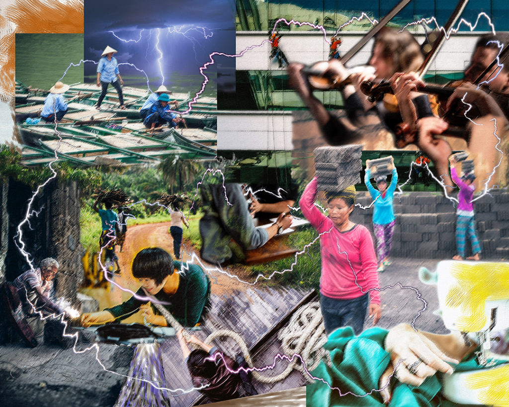 "Prayer Life Networking" by Mark R. Turner, digital collage of people working around the world